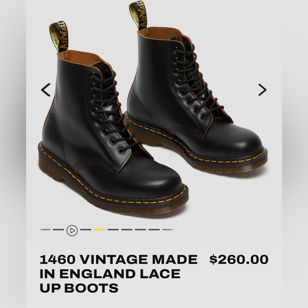 1460 Doc Marten lace up boots. Made in England, black Quilon leather.